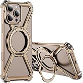 Asdsinfor Skeleton Case for iPhone 14 Pro Max Titanium Style Military-Grade Drop Protection 360° Rotating Kickstand Ring Grip Compatible with Quick Charge Bumper for Apple iPhone 14 Pro Max. JJ Gold