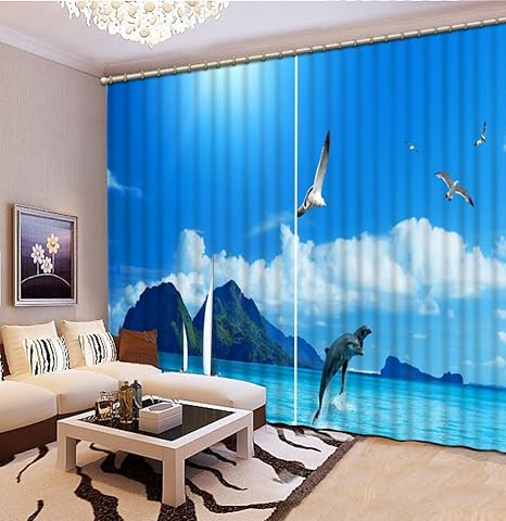 Wapel Custom 3d Gardinen Wohnzimmer Blauer Himmel Und Meer Luxus Gardinen Schlafzimmer Gardinen Muster Franzosische Fenster Vorhange 240x260cm Amazon De Kuche Haushalt