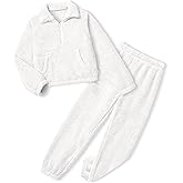 ADIFUN Girls Clothes Winter Fleece Quarter-zip Solid Color Sweatshirt With Sweatpants Girls Clothing Set Two Piece Outfits