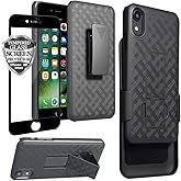 Ailiber Compatible with iPhone SE 2022 Case, iPhone SE 2020/ iPhone 7/8 Case Holster with Screen Protector, Swivel Belt Clip Kickstand, Slim Shell Protective Phone Cover for iPhone SE(3rd Gen)-Black