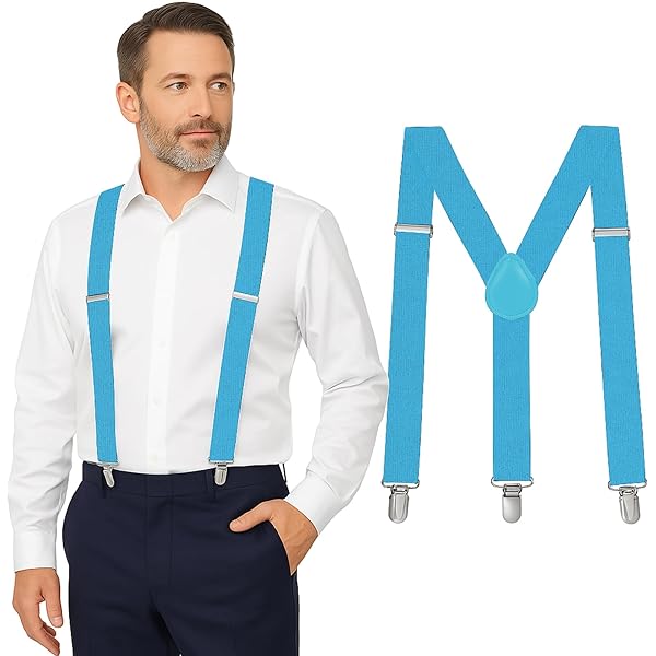 blue dress pants with suspenders Tan Leather Suspenders & Baby Blue Bow Tie - Baby to Adult Sizes Adult (5'7