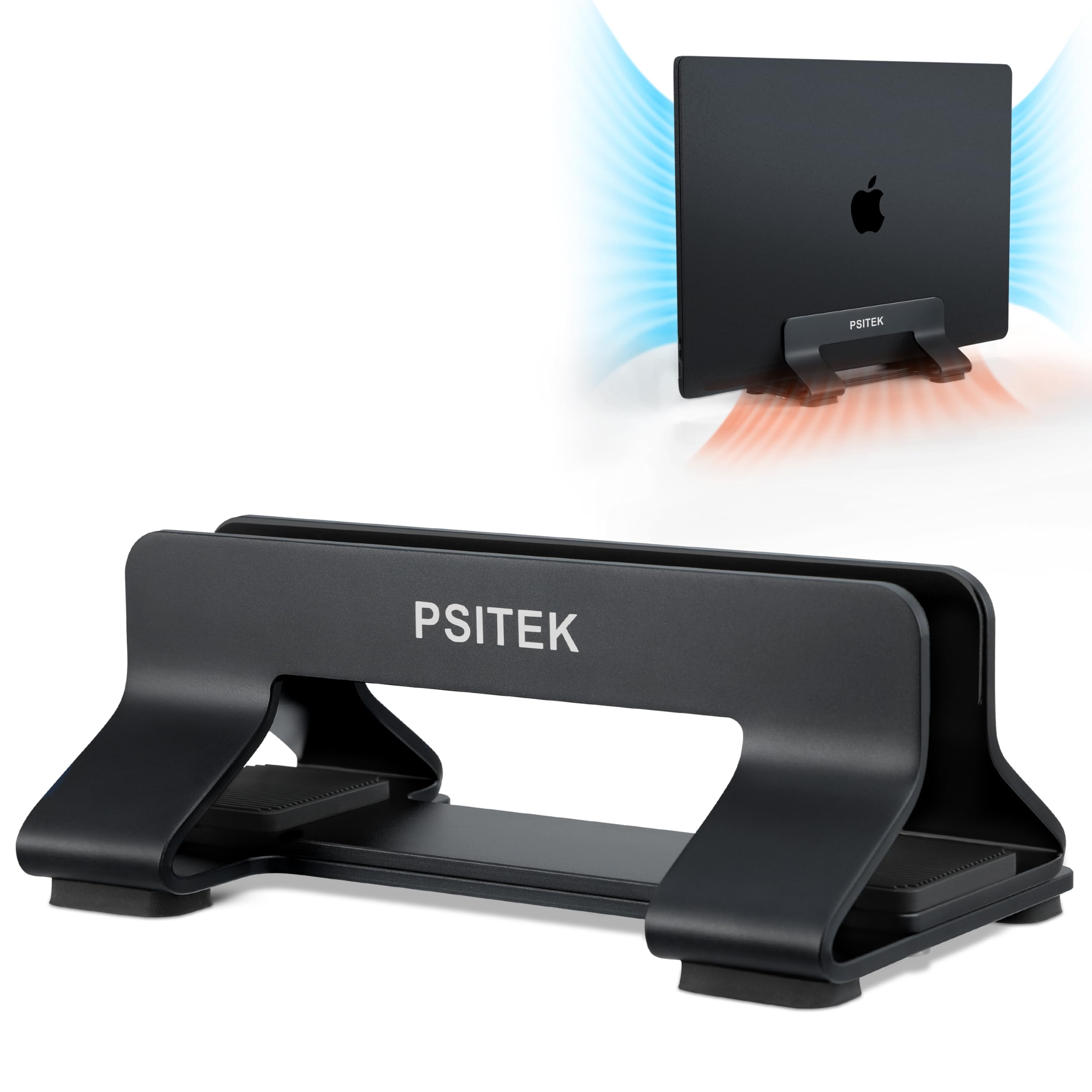 Psitek Aluminum Vertical Laptop Stand Dock Holder,Adjustable Slot Width 10~30mm(0.4~1.2 inch), Fits All MacBook and Laptop, Version 2023