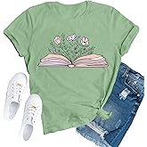 TUPOSU Womens Book Reader Shirt Reading Teacher T-Shirt Wildflower Librarian Tee Tops