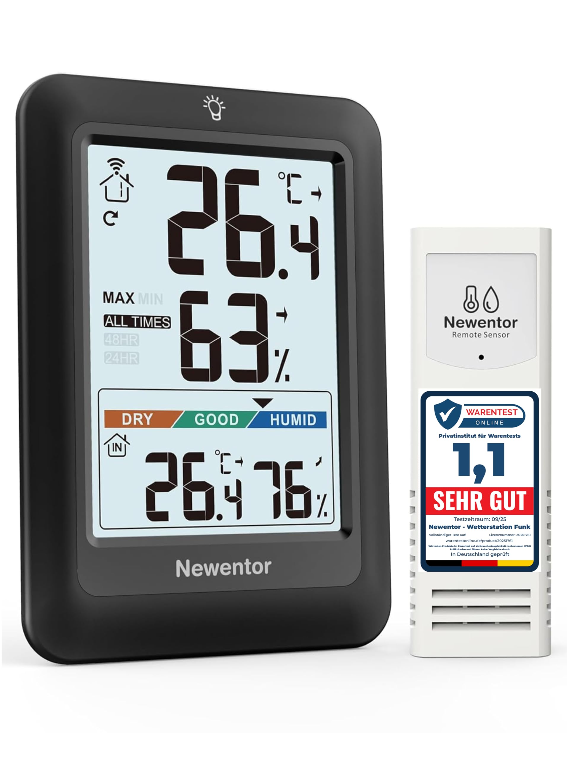 Newentor Thermometer innen außen MAX MIN 24/48 Std