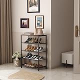 HOME BI 5-Tier Metal Shoe Rack with MDF Top Rustic Brown 23.23 W x 11.8 D x view 3