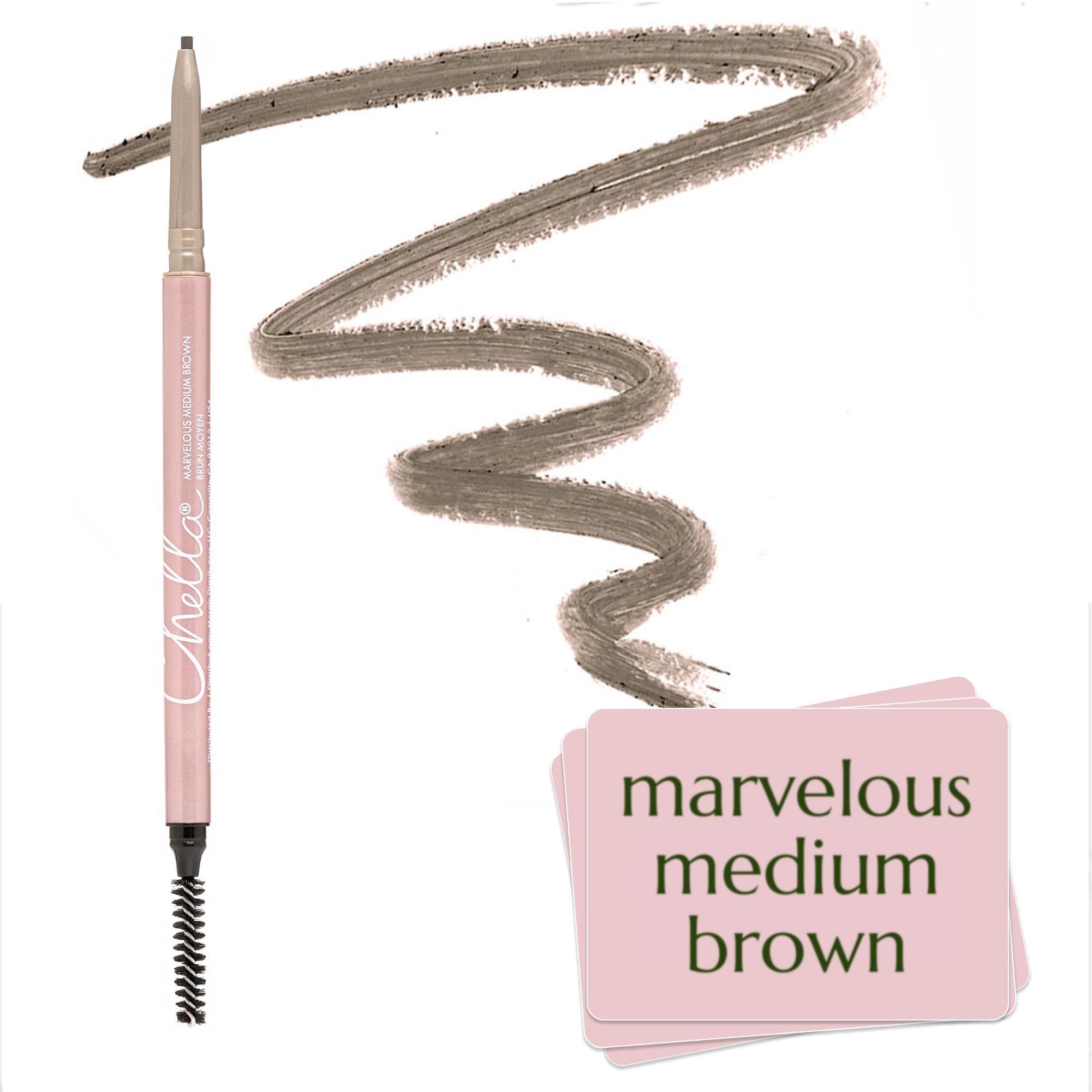 Chella Eyebrow Pencil, Marvelous Medium Brown, Long Wearing, Smooth Consistency, Vegan. Free from: Gluten, Cruelty, and Paraben.