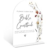 Boho Floral Bible Guest Book Sign, 6 x 8 Inch White Arch Acrylic Wedding Sign with Holder, Wedding Sign for Ceremony and Reception, Wedding Decoration, Wedding Supplies - BX28
