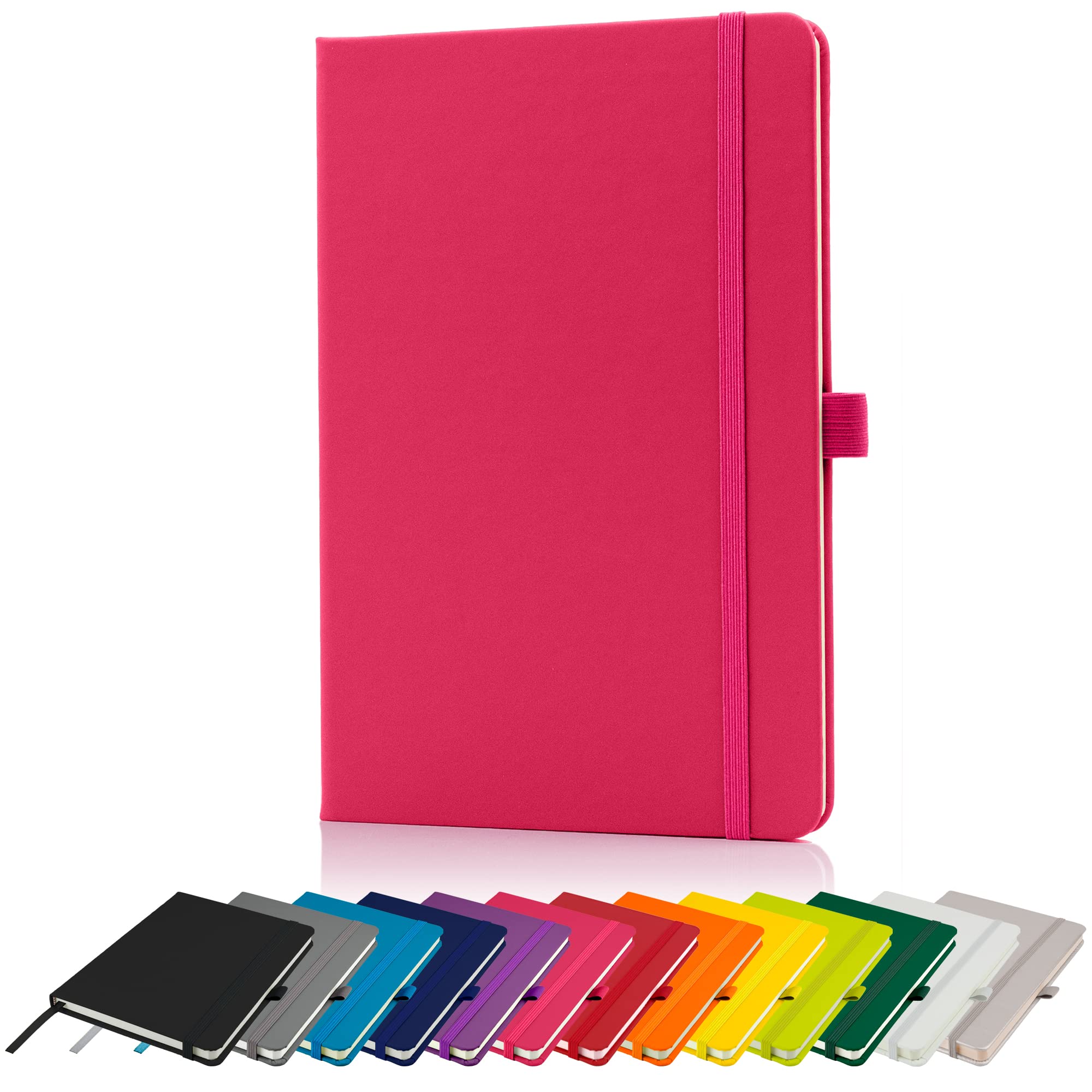 Savvy Bee Premium A5 Notebook New Lined Hardback Journal with Pen Loop,196 Page, Elastic Closure and Ribbon Marker Notepad Note Book Notes Pad (Pink)