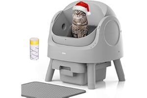 Mimfam Automatic Self Cleaning Litter Box, with 4 Pairs Infrared Senor, Open-Top Design for Multi-Cat Homes, Comes with Liner Bags and Cat Litter Mat, Grey