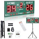 Ousmile Outdoor Baseball/Softball Scoreboard with Stand, Wireless Portable Baseball Scoreboard, Digital Scoreboard with Remote, Electronic Scoreboard for Games, Score Keeper Ball Strike Out Inning