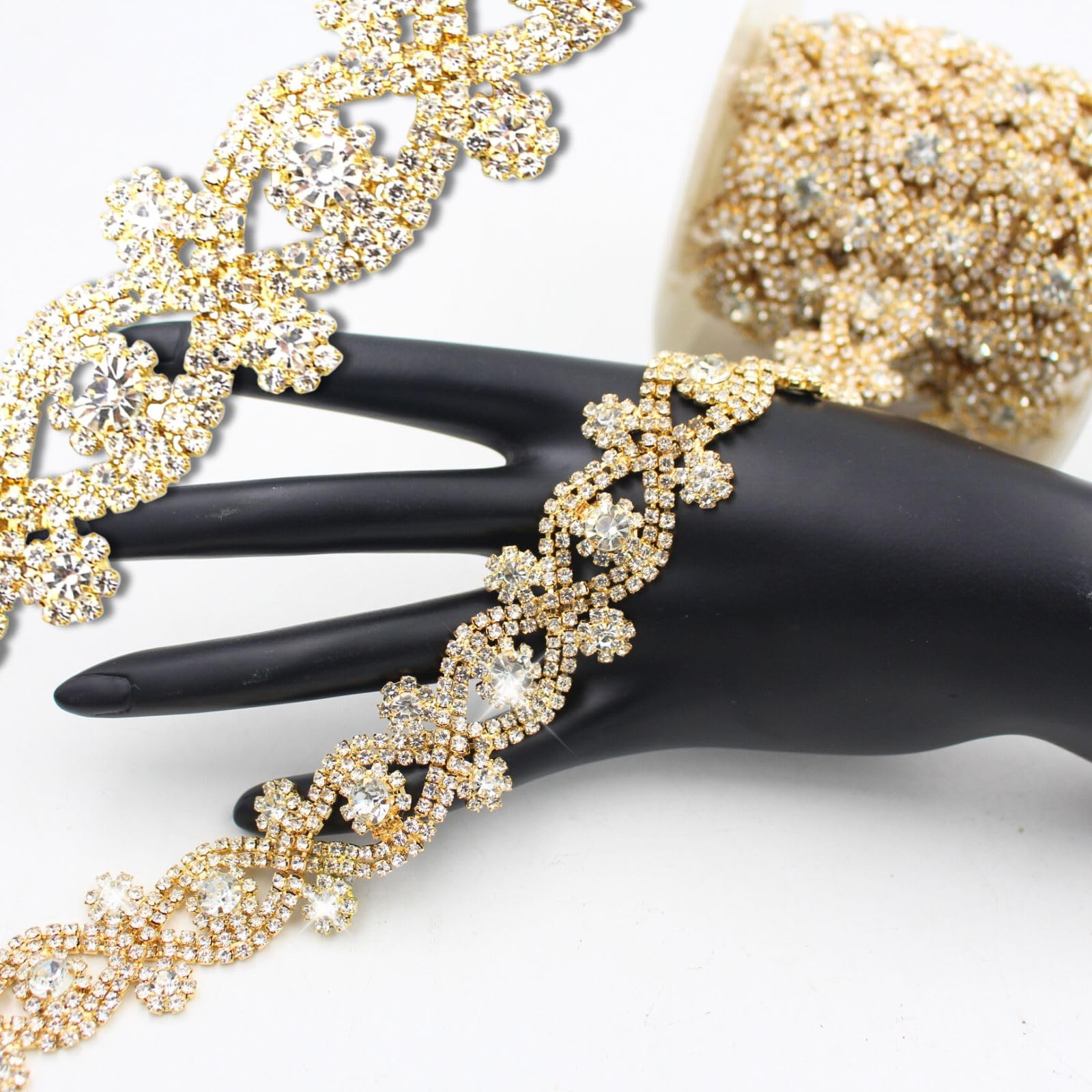 Photo 1 of PEARLY JUN 1 Yard Rhinestone Trim Chain Gold Applique Stringing Ribbon DIY Jewelry Wedding Party Bracelets Craft Bridal Bouquets Embellishment Accessories