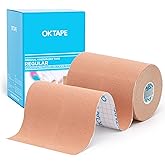 OK TAPE Regular Original Cotton Kinesiology Tape (2 Pack), Elastic Water Resistant Therapeutic Athletic Tape, Latex Free, Injury Recovery, Uncut K Tape 2in×16.4ft - Beige