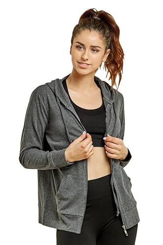Sofra Women's Thin Cotton Zip Up Hoodie Jacket (M, Charcoal
