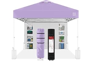 Best Choice Products 10x10ft Easy Pop Up Canopy w/Side Wall, 10 Pockets, Portable Carrying Case, 1-Button Setup, 4 Weight Bags - Lilac/White