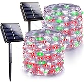 Extra-Long 144FT Solar String Lights for Outside, 2 Pack 400LED Solar Christmas Lights Outdoor, Waterproof Copper Wire with 8 Modes Twinkle Fairy Lights for Tree Party Xmas Decor (Red White and Green)