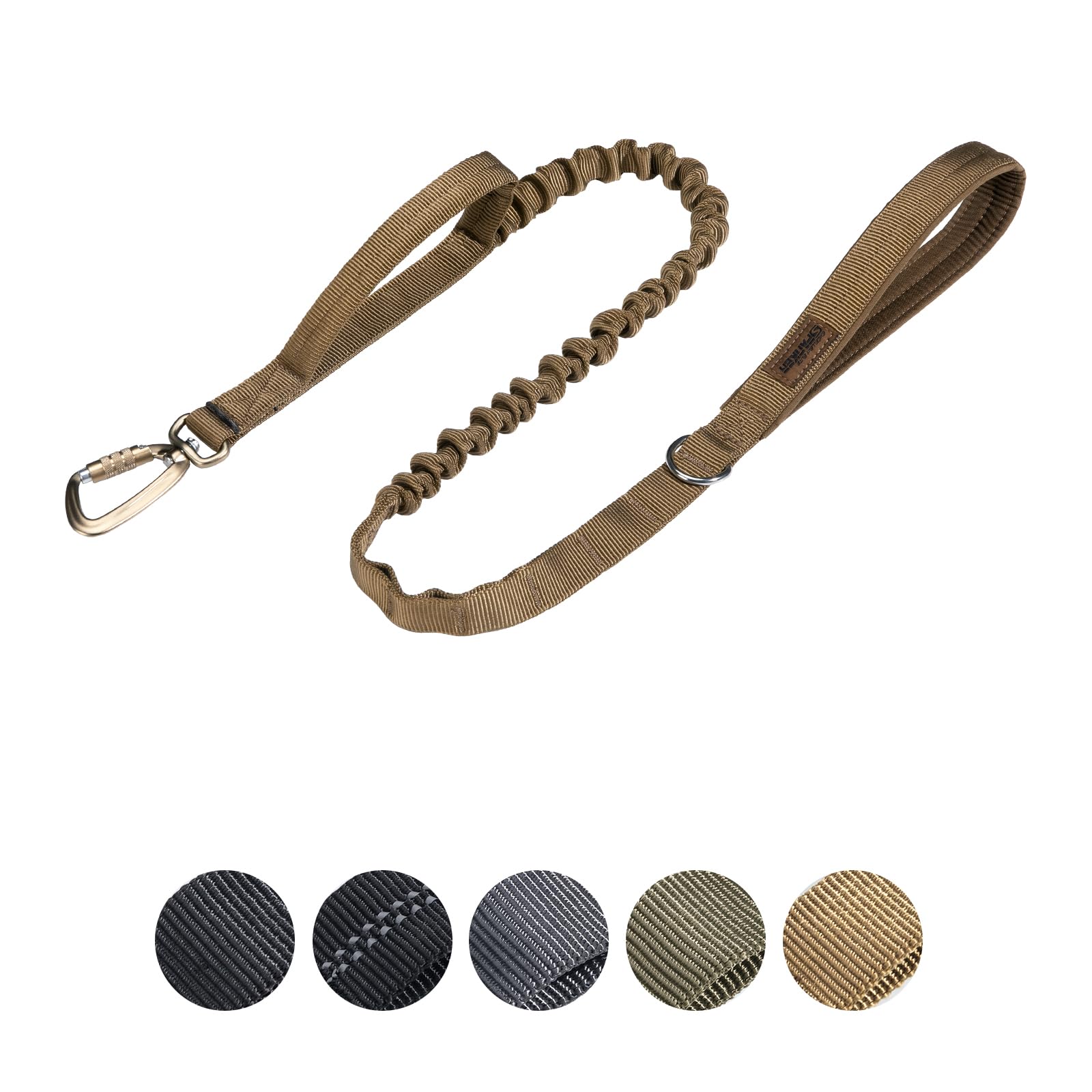 EXCELLENT ELITE SPANKER Tactical Military Dog Leash Space Aluminum Hook Clips Bungee Dog Lead Elastic Bungee Rope Leash with 2 Control Handle(Coyote Brown)