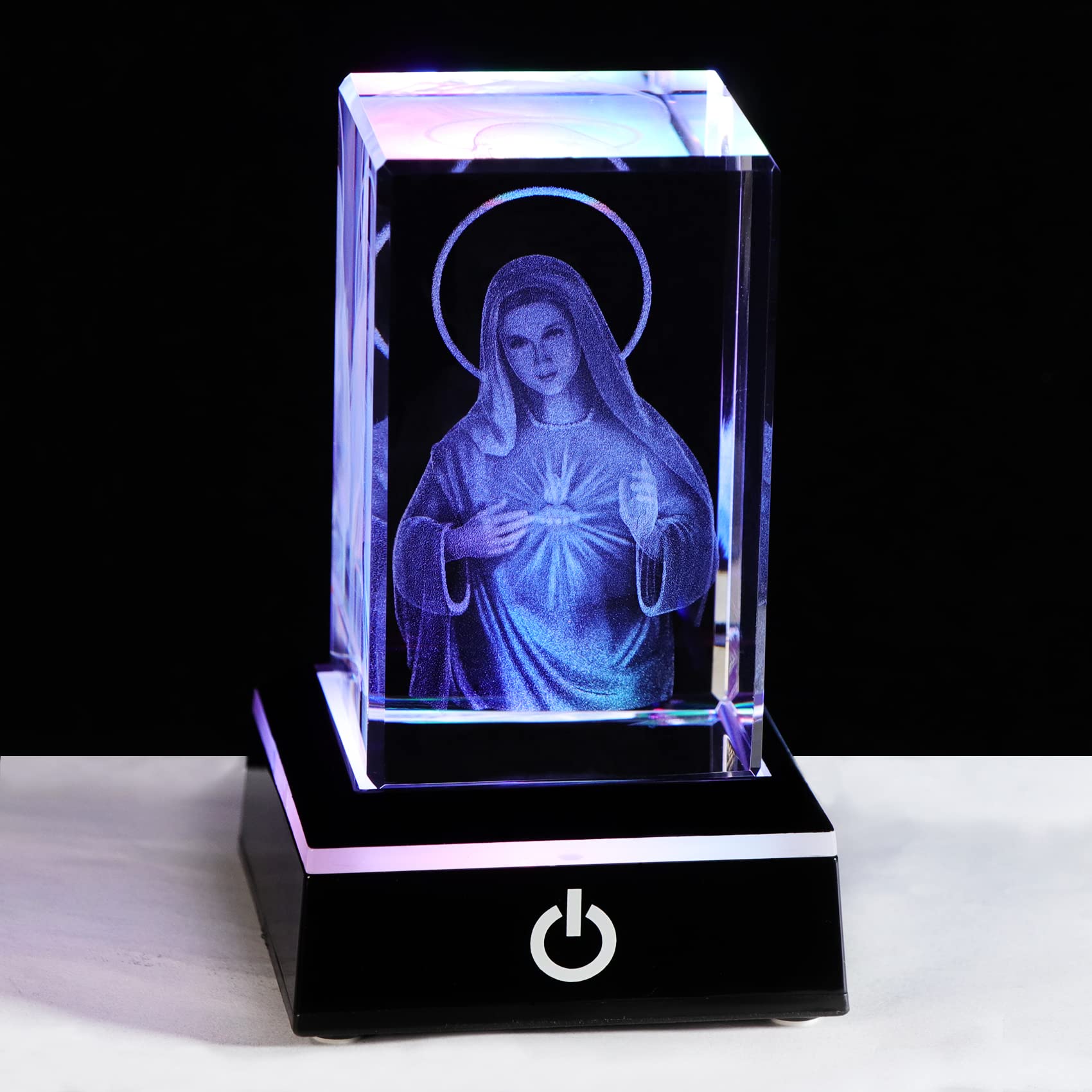 Ornalrist 3D Crystal Engrave Virgin Mary Figurine Statue with LED Base Catholic Gifts for Friend Women Religious Presents Ornament for Home — image 1