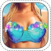 Zoestar Light Up Mermaid Bra Top Seashell Costume Bikini Tops Summer Beach Bra Rave Festival Outfit for Women Blue