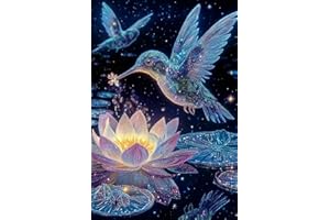 Hummingbird Lotus 5D Full Round Drill Diamond Painting Kit, DIY Crystal Art for Adults & Beginners, Stress Relief Craft, Home