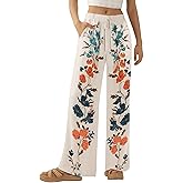 Kedera Women's Drawstring High Waist Floral Prints Trousers Straight Leg Pants Boho Summer Casual Wide Leg Pants