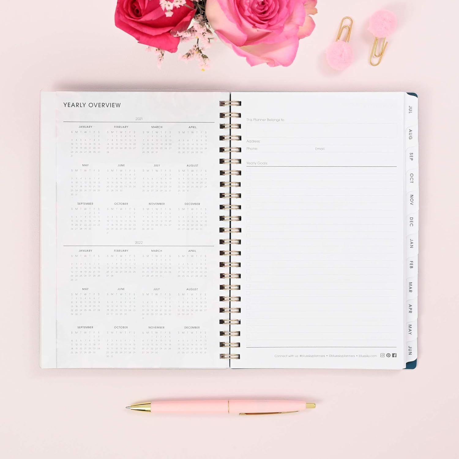 Blue Sky 2021-2022 Academic Year Weekly & Monthly Planner, 5" x 8", Frosted Flexible Cover, Wirebound, Roosevelt Pink (128691) : Office Products