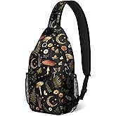 xspgrnm Black Mushroom Plant Sling Bag Crossbody Chest Bag for Women Men, Water Resistant Lightweight Casual Crossbody Bag with Adjustable Strap, Travel Hiking Daypack Shoulder Backpack