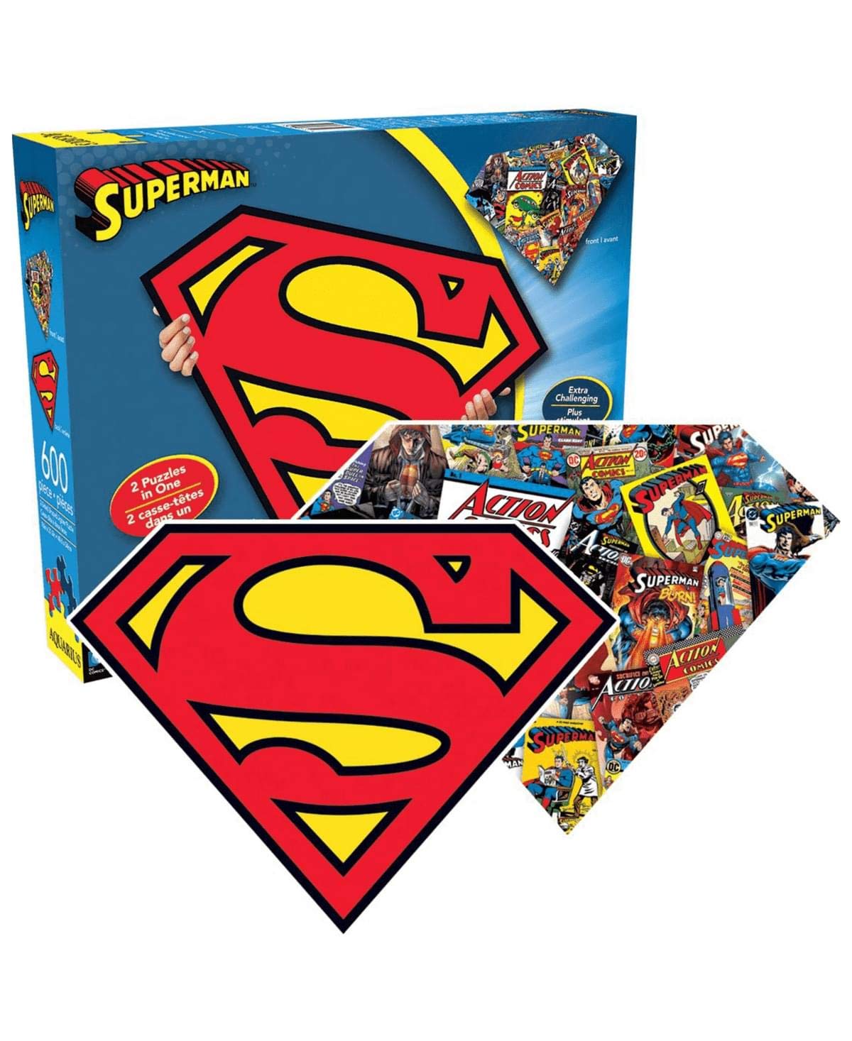 Aquarius Superman Logo 600 Piece 2 Sided Diecut Shaped Jigsaw Puzzle
