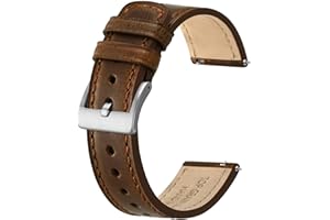 BISONSTRAP Leather Watch Straps, Classic Oil Waxed Leather, Quick Release Replacement Band for Men and Women, Band Width 18mm 20mm 22mm