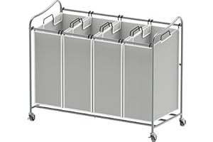 Simple Houseware 4-Bag Heavy Duty Laundry Sorter Rolling Cart, Grey