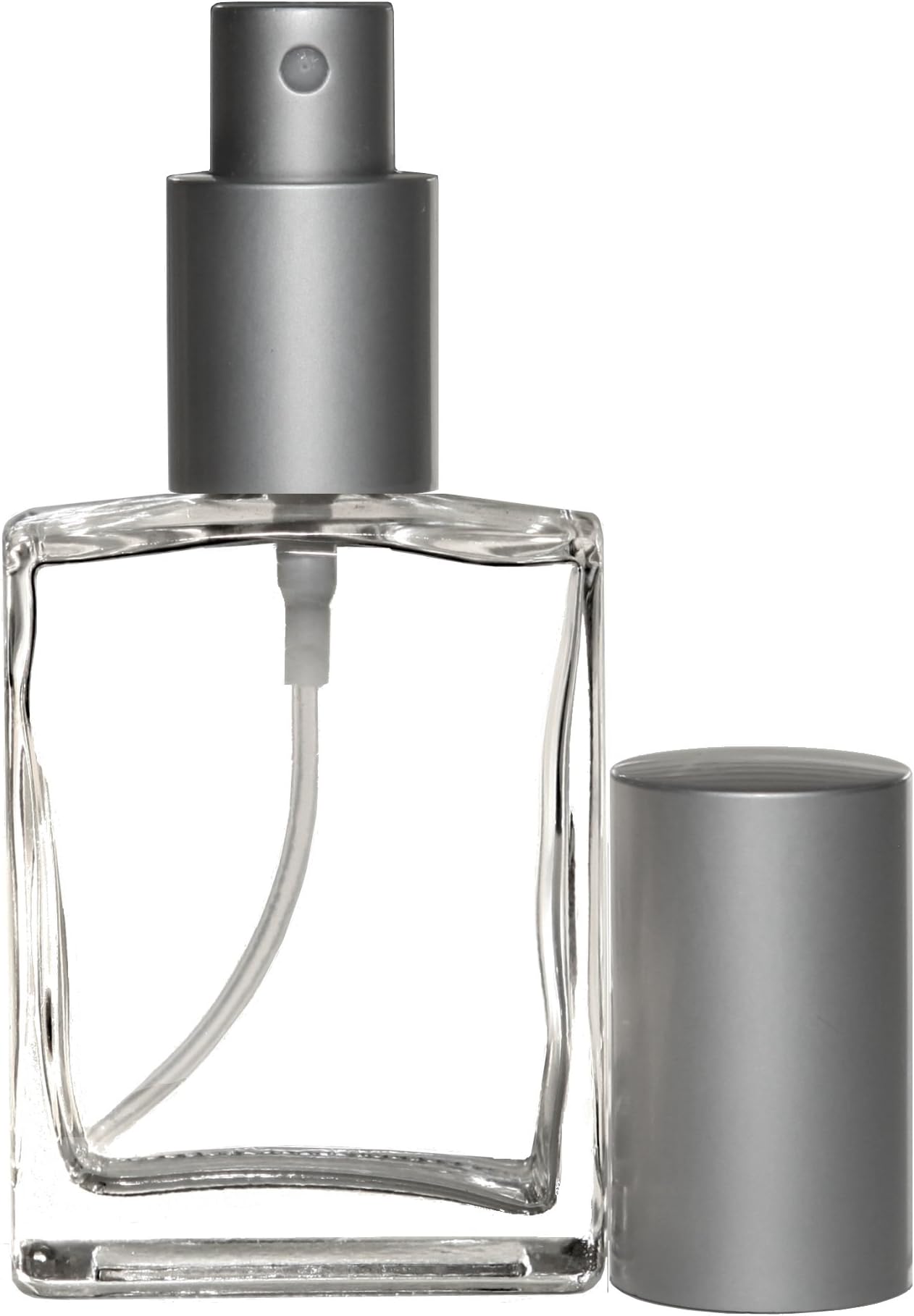 Riverrun Perfume Atomizer, Flat Glass Bottle, Matte Silver Fine Mist Sprayer 1 oz 30ml (Set of 2)