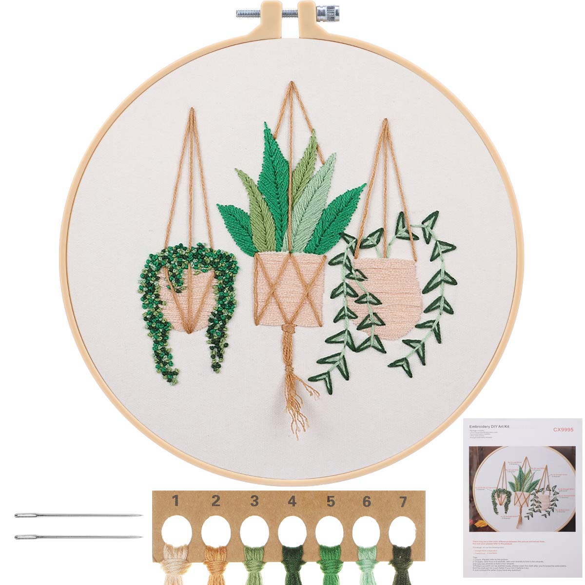 MWOOT Full Range Embroidery Starter Kit, DIY Cross Stitch Stamped Embroidery Kit for Adults Beginner Starter (Plants Flowers)