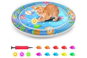 Baoyemes Inflatable Cat Dog Water Mat Toy with 3PCS Multi-Color Lights, [Newly Upgraded, 2 Layers Thickened] Anti-Scratch Leak Proof Mat, with Floating Fish for Indoor Pets Kitten (Dolphin & Light)