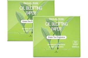 Beauty Kate Oil Blotting Sheets for Face, with Makeup Puff and Mirror Case, Blotting Paper For Oily Skin-Easy Dispensing Oil Absorbing Sheets (100 Sheet(Refills Only), Green Tea)