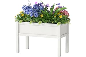 BIVODA Small HDPE Raised Garden Bed, Elevated Planter Box with Legs, Outdoor All-Weather Planter Raised Beds for Seeds, Herb, Flower, Vegetable (White)