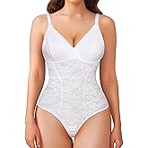 Nebility Shapewear for Women Tummy Control Lace Bodysuit V Neck Thong Body Shaper Fajas Shaping Tank Tops Slimming Camisole