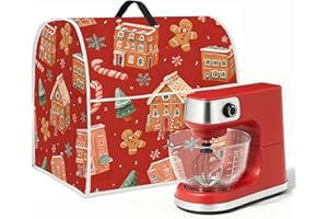 SEEWAN 6-8 Quart Christmas Stand Mixer Cover Kitchen Dust Cover Compatible for Stand Mixer Cloth Covers with Storage Pockets (Red Candy Houses)