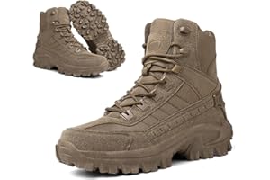 Men's Waterproof Tactical Combat Boots with Side Zipper, Lightweight Outdoor Work and Hiking Boots for Motorcycle, Desert & T