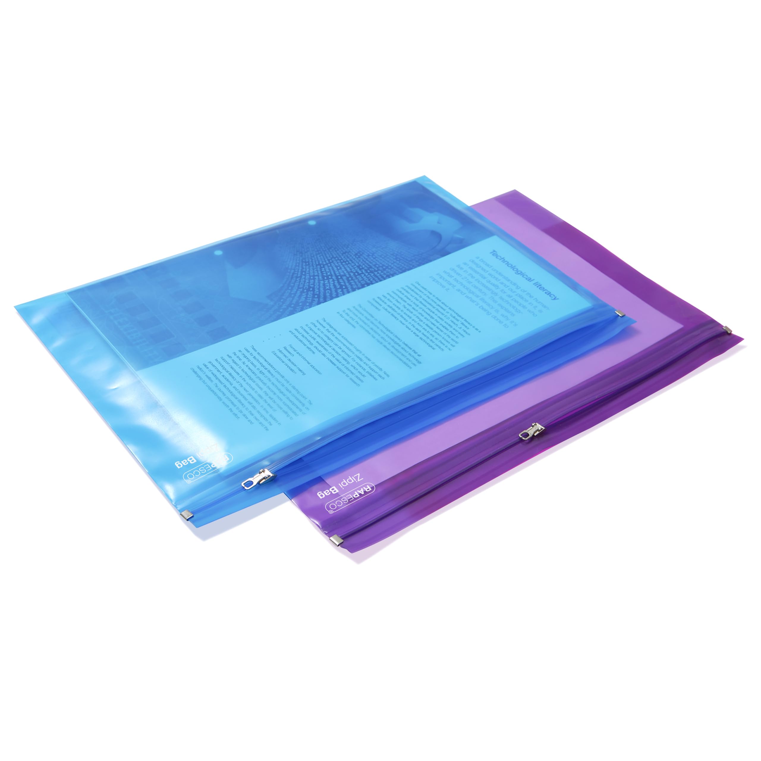 Rapesco 0798 Plastic Wallet Zip Folder, Metal Zip, A4+, Blue and Purple Transparent, Pack of 25