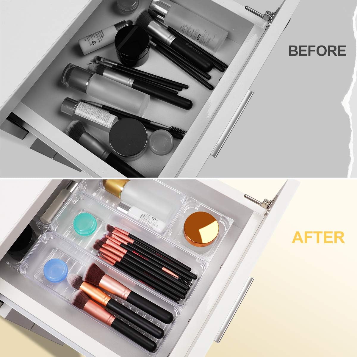 Kootek 12 Pcs Desk Drawer Organizer Trays 3-Size Bathroom Drawer Tray Plastic Storage Organizers Bins Customize Layout Dividers for Cosmetic Makeup Dresser Kitchen Flatware Cutlery Office Supplies: Home & Kitchen