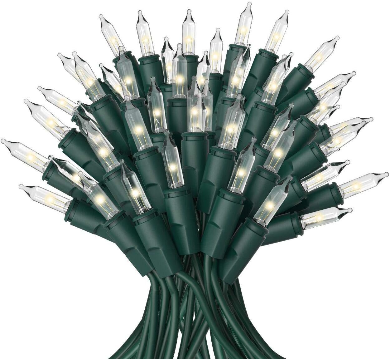 Prextex 100-Count Clear Green Wire Christmas Light Set Christmas Decorations : Garden & Outdoor