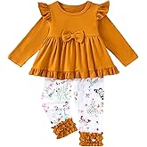 Gademacue Baby Girl Clothes Toddler Girl Outfits Ruffle Long Sleeve Top and Floral Pants Set Fall Winter Clothes