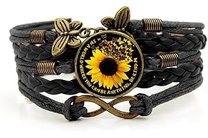 Yucaxu Boho Sunflower Gifts Sunflower Leather Bohemian Bracelet Birthday Gifts for Women Teens Granddaughter Wife Daughter Mom Friendship Bracelets for Her