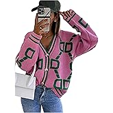 Milumia Women's Letter Print Button Up Knit Cardigan V Neck Long Sleeve Sweater Jackets