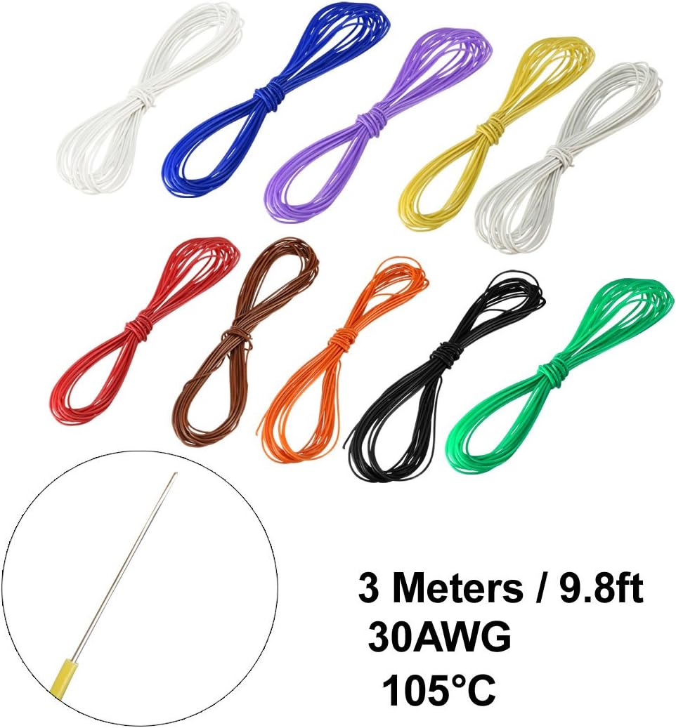 sourcing map 10 Pcs 30 Gauge Wrapping Wire Tin Plated Copper Wire PCB Wires Cable P/N DM-30-1000 30 AWG 3 Meters Length for Electronic Test - Image 3