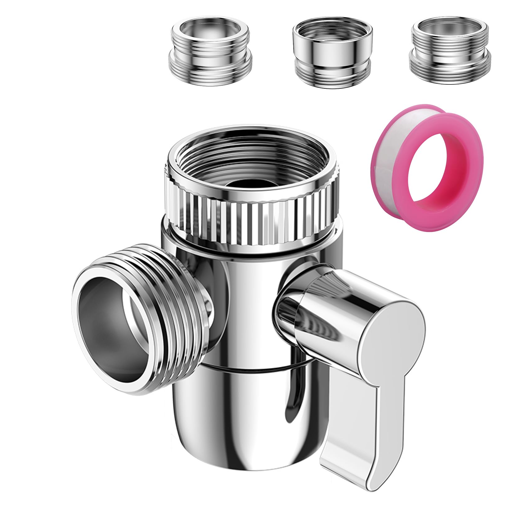 Roscid Faucet Diverter Valve Male 1/2 with Connection M22 X M24 Adapter, 3-Way Sink Faucet Splitter, Tap Converter Shower Solid Brass Shower Tap Attachment for Sink Kitchen Bathroom Bathtub, Grey