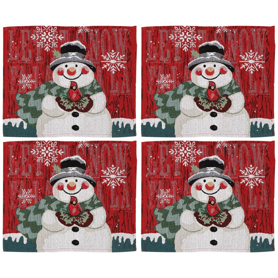 YARNOW Christmas Placemats Set Snowman Embroidered Cotton Linen Table Mats 16.5X13.4 Inch Xmas Decorative Tableware for Festive Dining Home Kitchen