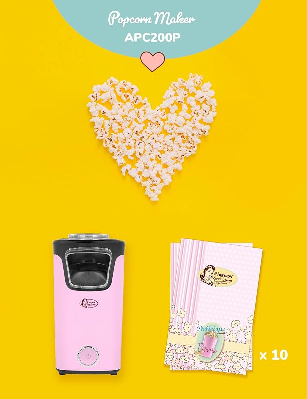 Macchina Popcorn, Turbo-Popcorn in meno di 2 minuti, Popcorn Machine con tecnologia ad aria calda, include 10 sacchetti per popcorn & misurino integrato, Collezione Sweet Dreams, Colore: Rosa