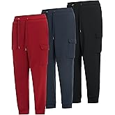 Profile by LVS Men's 3-Pack Fleece Athletic Workout Jogger Sweatpants with Cargo Pockets and Drawstring Size S-3XL