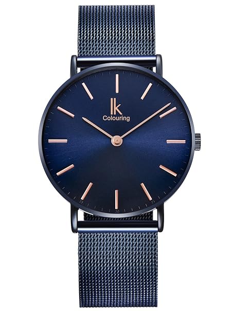 Alienwork IK Armbanduhr für Herren Damen Slim Uhr Ø36mm mit Milanaise-Armband