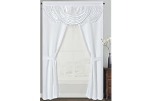 GOHD GOLDEN OCEAN HOME DECOR GOHD Unity 77, 6-Piece Window Curtain Set, 50-Inch W x 90-Inch L Panels with Attached Valance, Backing and 2 Tiebacks, Bedroom Curtains and Living Room Curtains, Snow